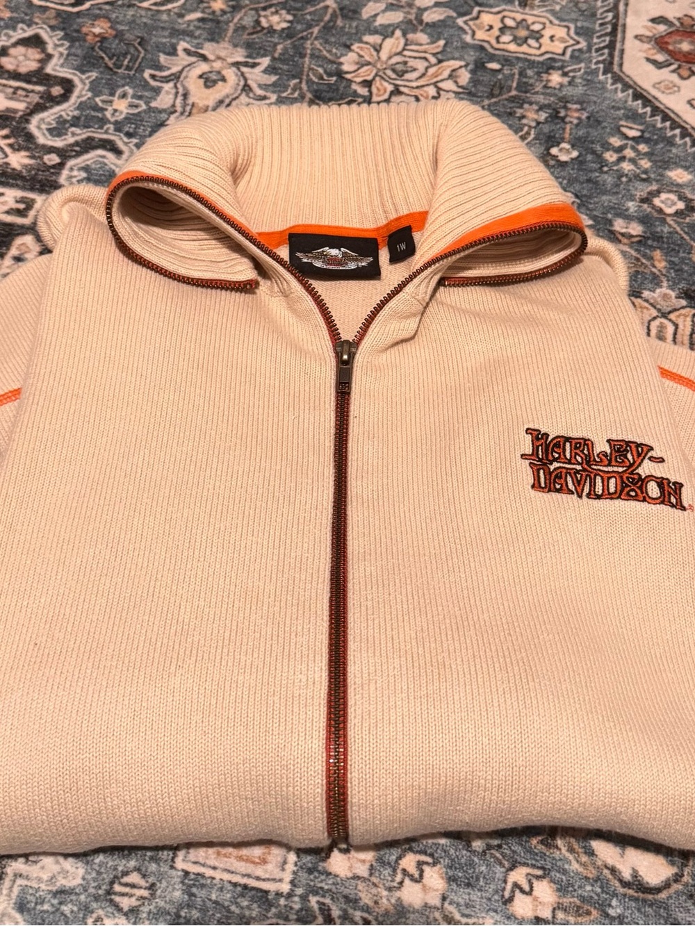 Women’s Harley-Davidson Zip-Up Sweater in Cream & Orange Size Medium Like New